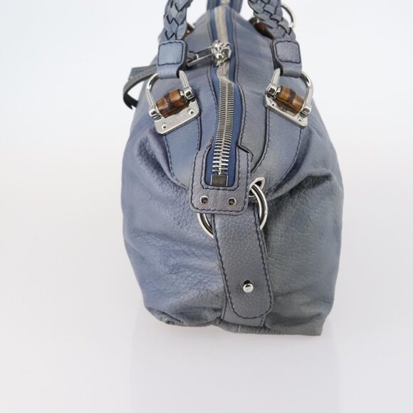 GUCCI Bamboo Tote Bag Leather Blue Auth - Picture 4 of 16